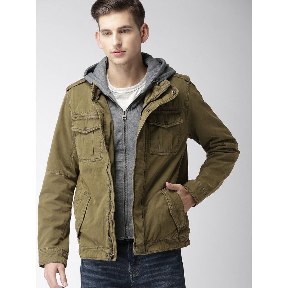 Levis Jacket Mens Small Khaki Hooded Heavyweight Trucker Fleece Lined Field